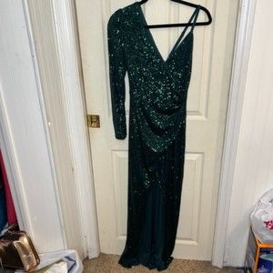 BCBGMAXAZRIA Holidays Christmas Green Sequins Long Sleeve Formal Dress Size XS